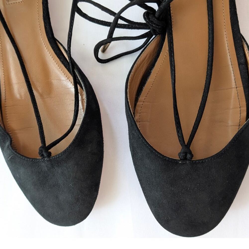 Aquazzura Black Suede Dancer Lace Up Strappy Ballet Flats, Size 38/US8 - Picture 2 of 4